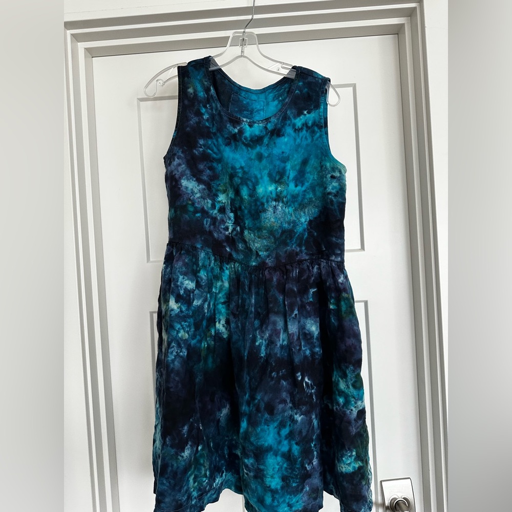 notPERFECTLINEN Turquoise ice-dyed Sleeveless mama Dress Small/Medium
